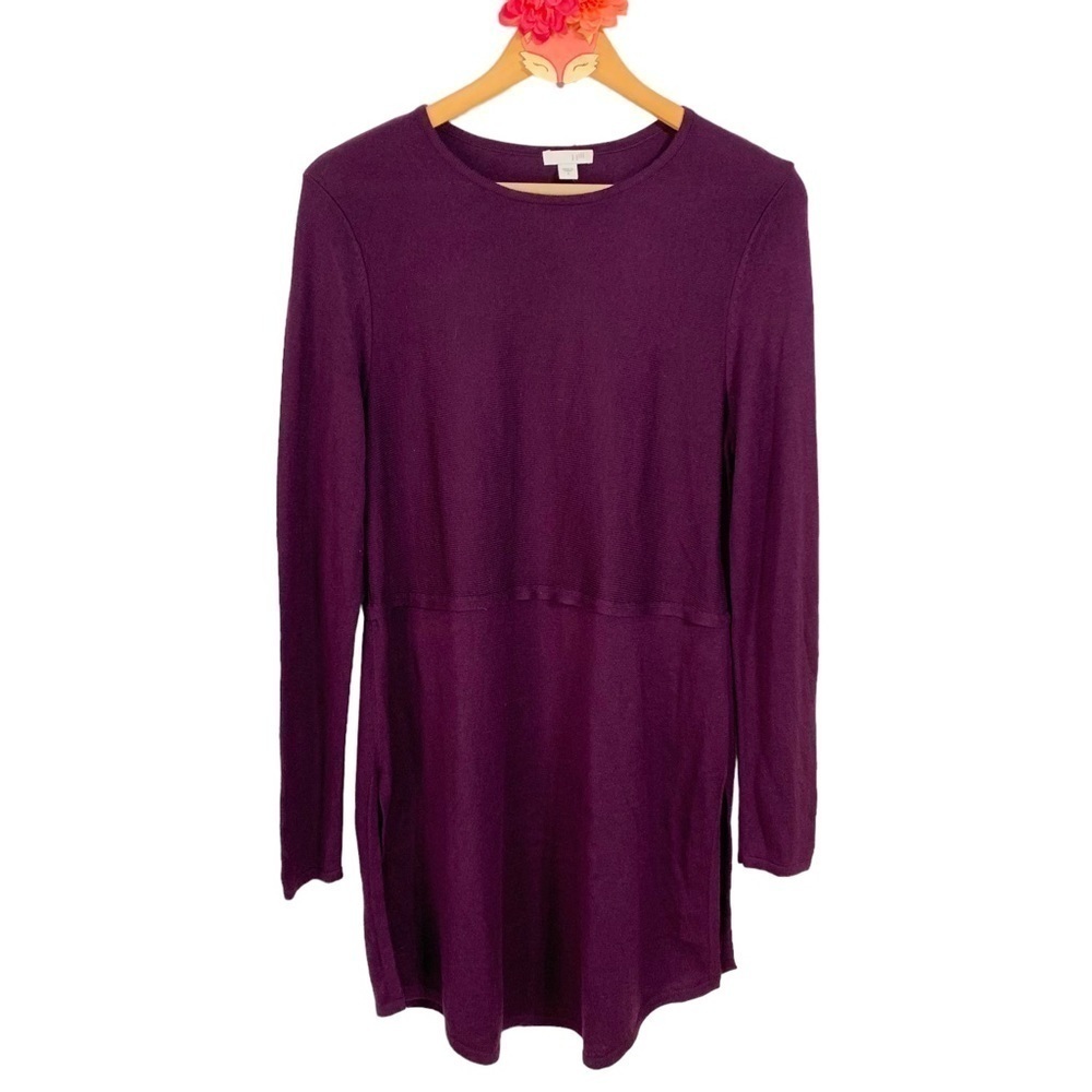 J. Jill tunic top purple long sleeve double side slit wool blend size small